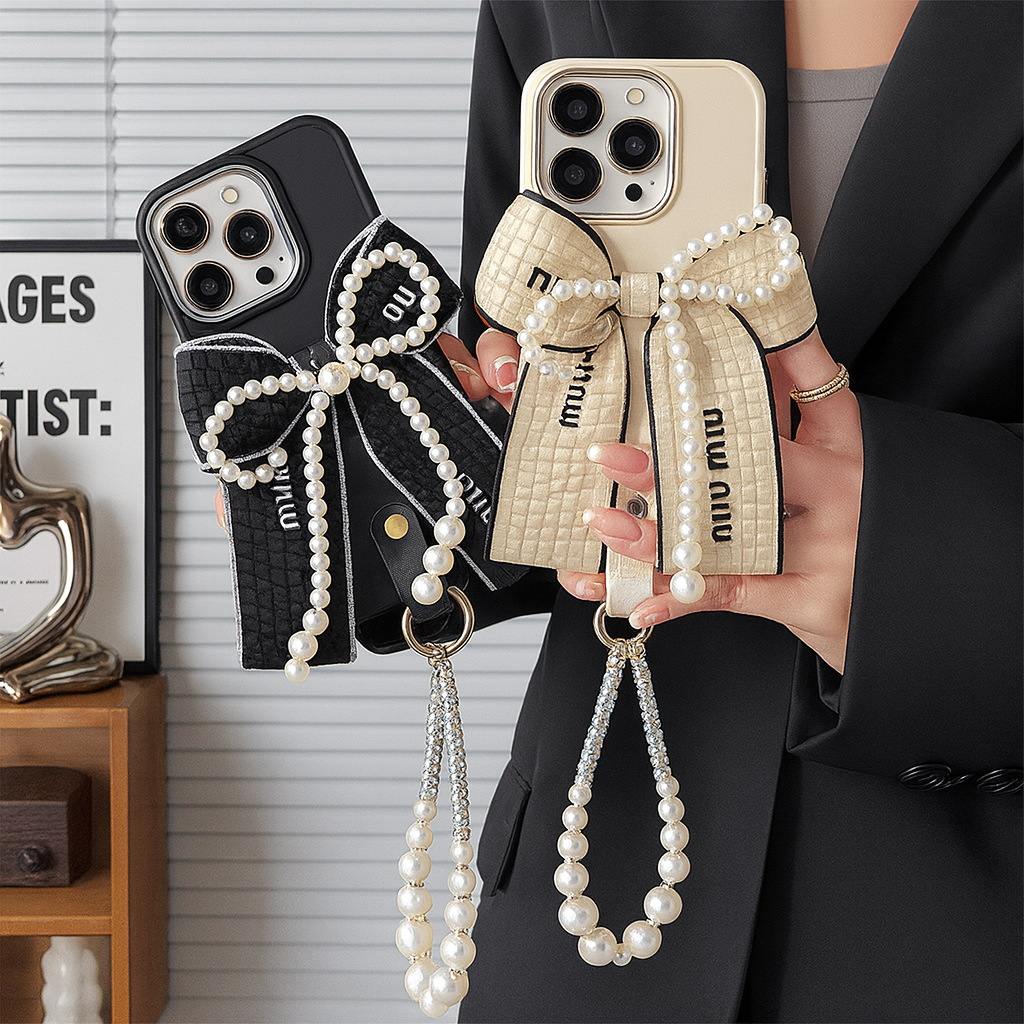 Luxury Bow Pearl Chain Phone Case