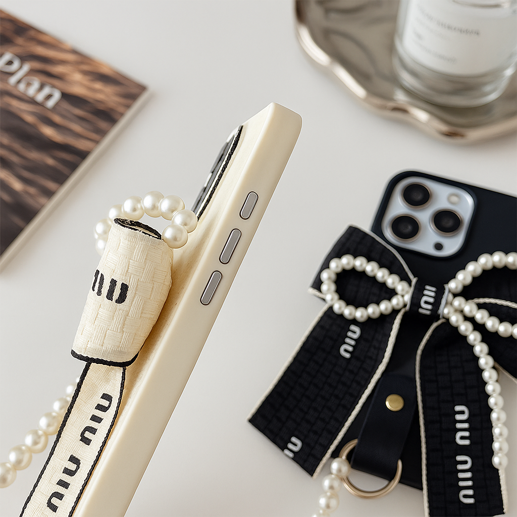 Luxury Bow Pearl Chain Phone Case