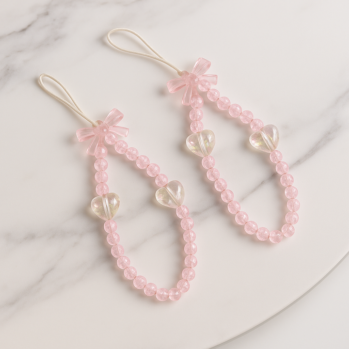 Pink Beaded Heart Phone Charm 🎀💖