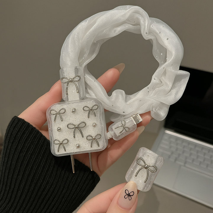 Bow Pearl iPhone Charger Case Set ✨🎀