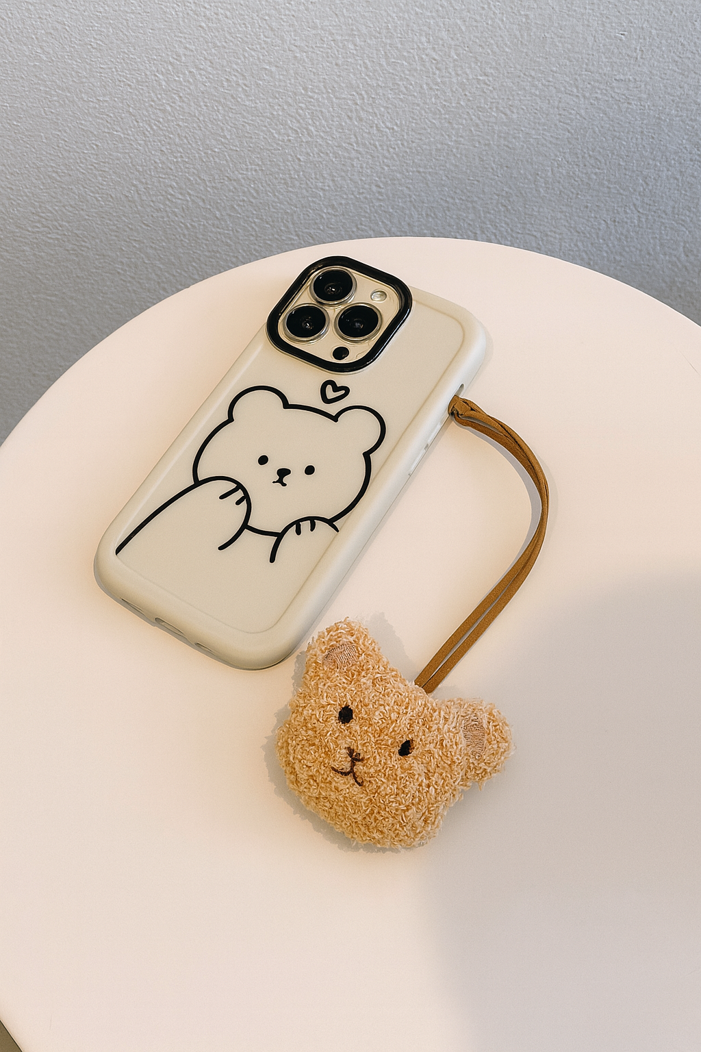 Cute Bear Phone Case with Plush Keychain