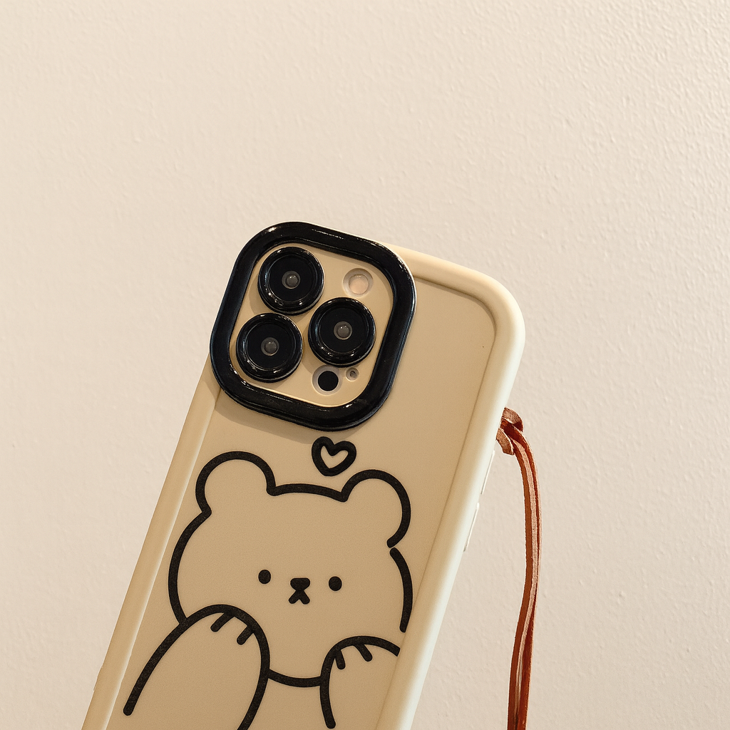 Cute Bear Phone Case with Plush Keychain