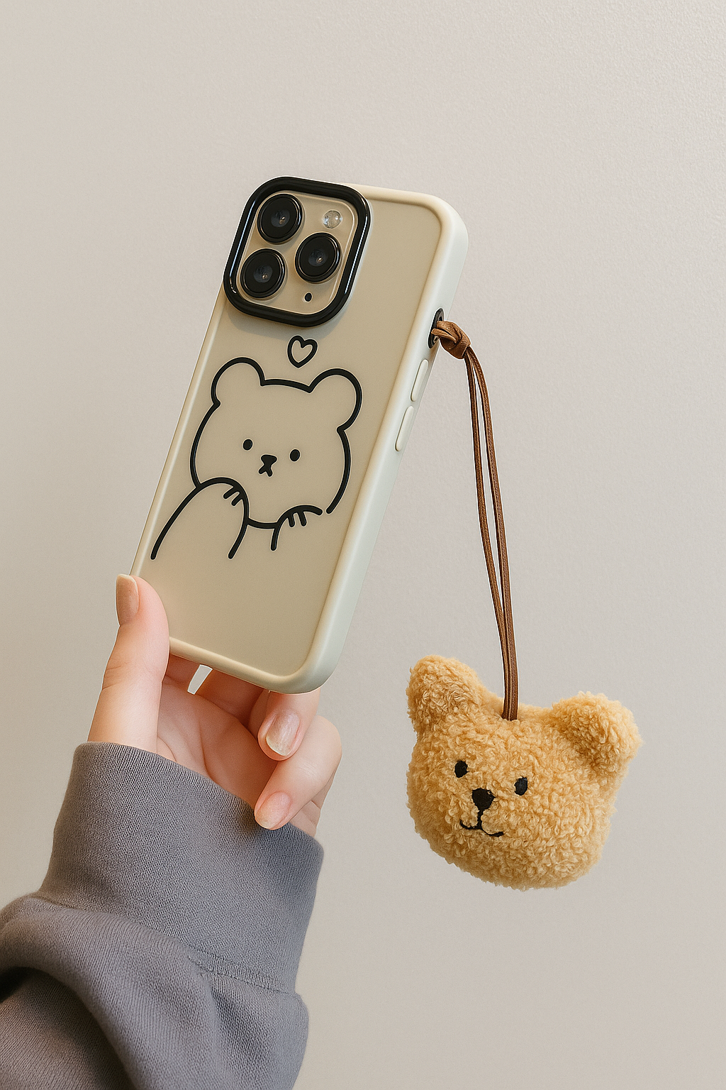 Cute Bear Phone Case with Plush Keychain