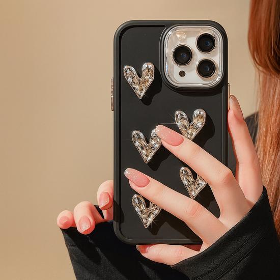 Silver 3D Love Heart Phone Case