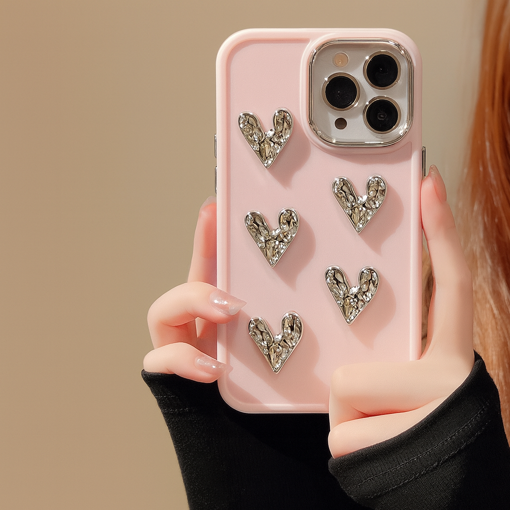 Silver 3D Love Heart Phone Case