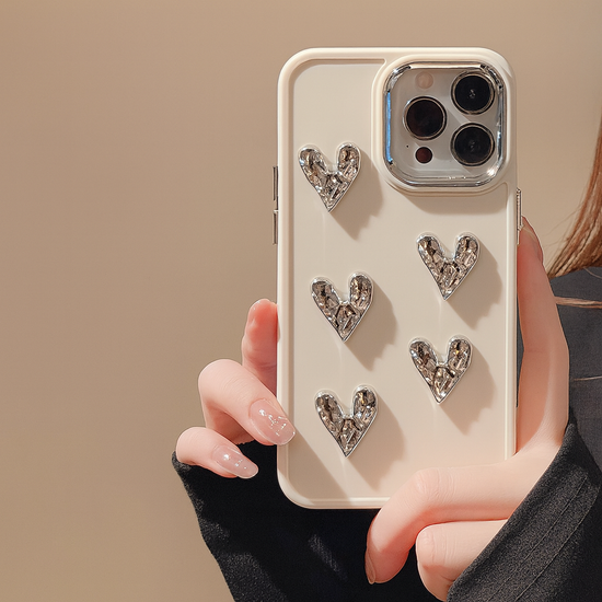 Silver 3D Love Heart Phone Case