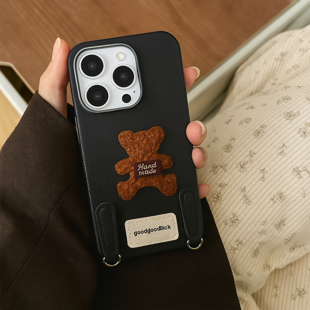 Cute Plush Bear leather Phone Case