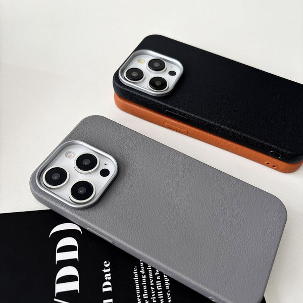 Premium Leather-Finish Slim Case with Metal Camera Ring