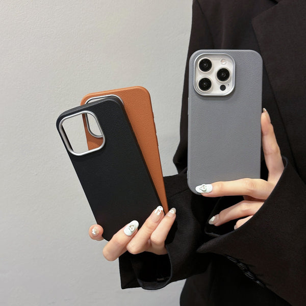 Premium Leather-Finish Slim Case with Metal Camera Ring