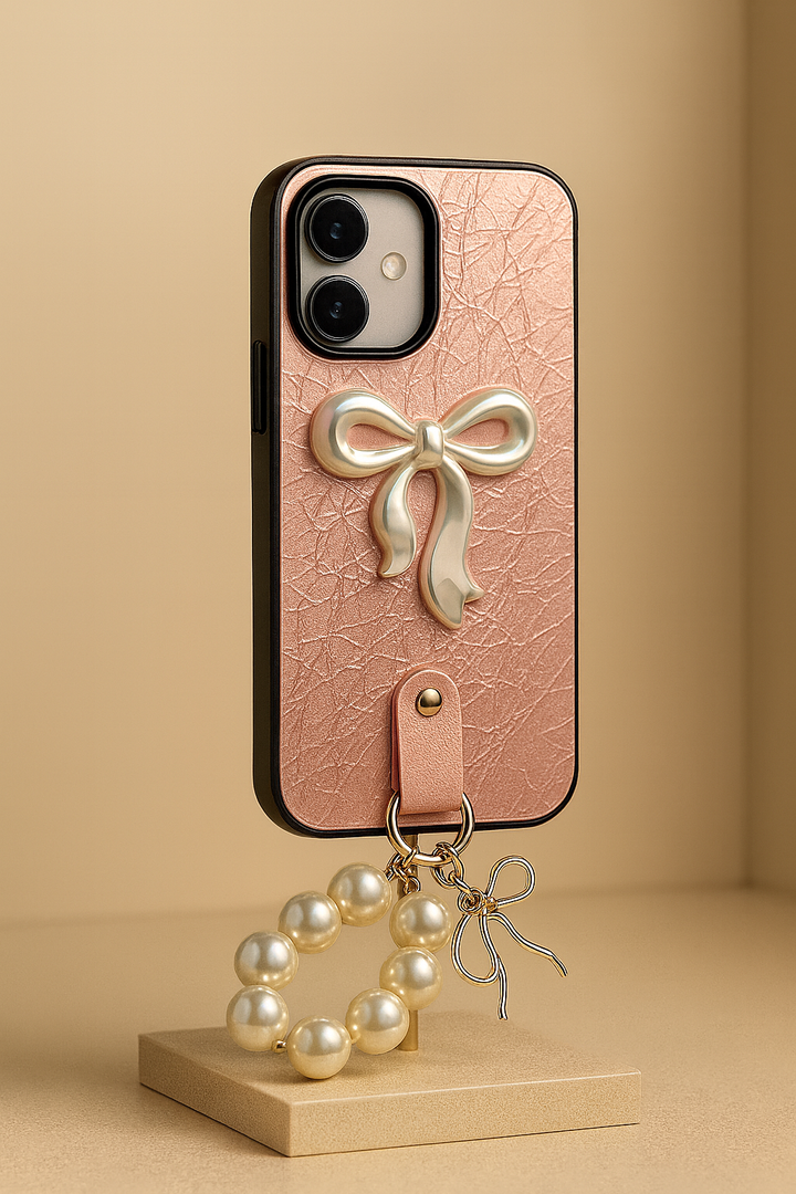 Premium Bowknot Phone Case with Detachable Pearl Bracelet