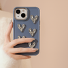 Luxury Steel Blue Heart Sparkle Phone Case with Pearl Chain