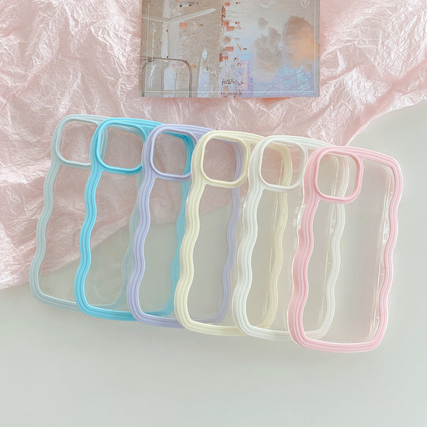 Wavy Edge Transparent Shockproof Pastel Cover