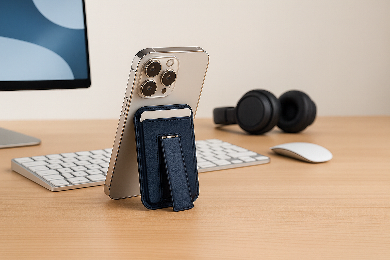 MagSafe leather Wallet with Kickstand