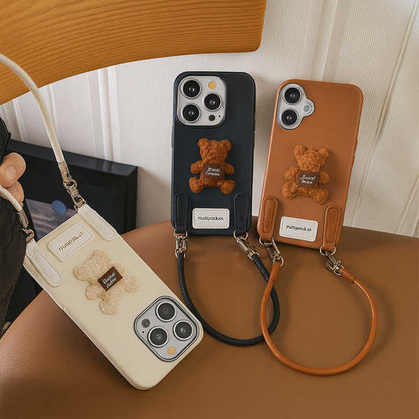Cute Plush Bear leather Phone Case