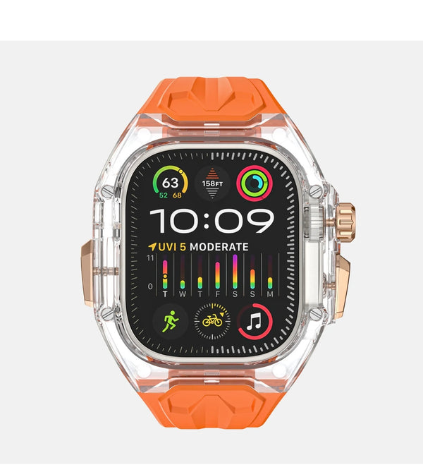 Transparent Rugged Apple Watch Case with Orange Sports Strap