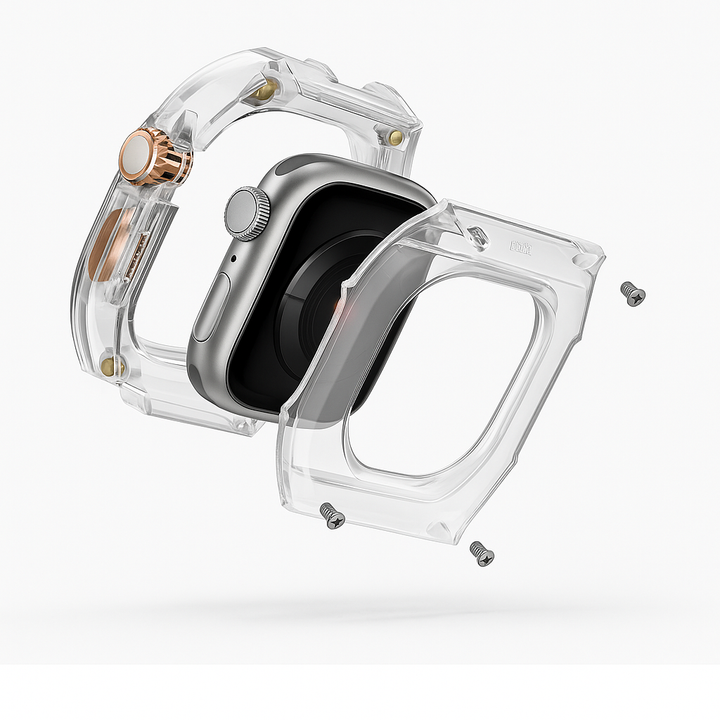 Transparent Rugged Apple Watch Case with Orange Sports Strap