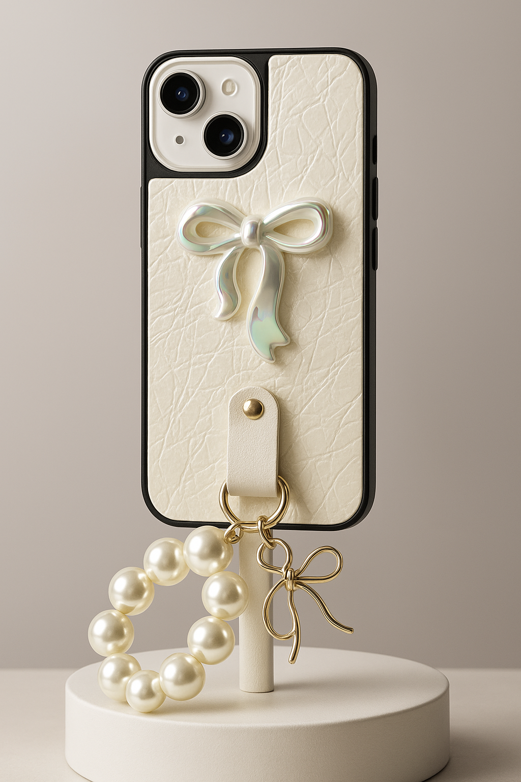Premium Bowknot Phone Case with Detachable Pearl Bracelet