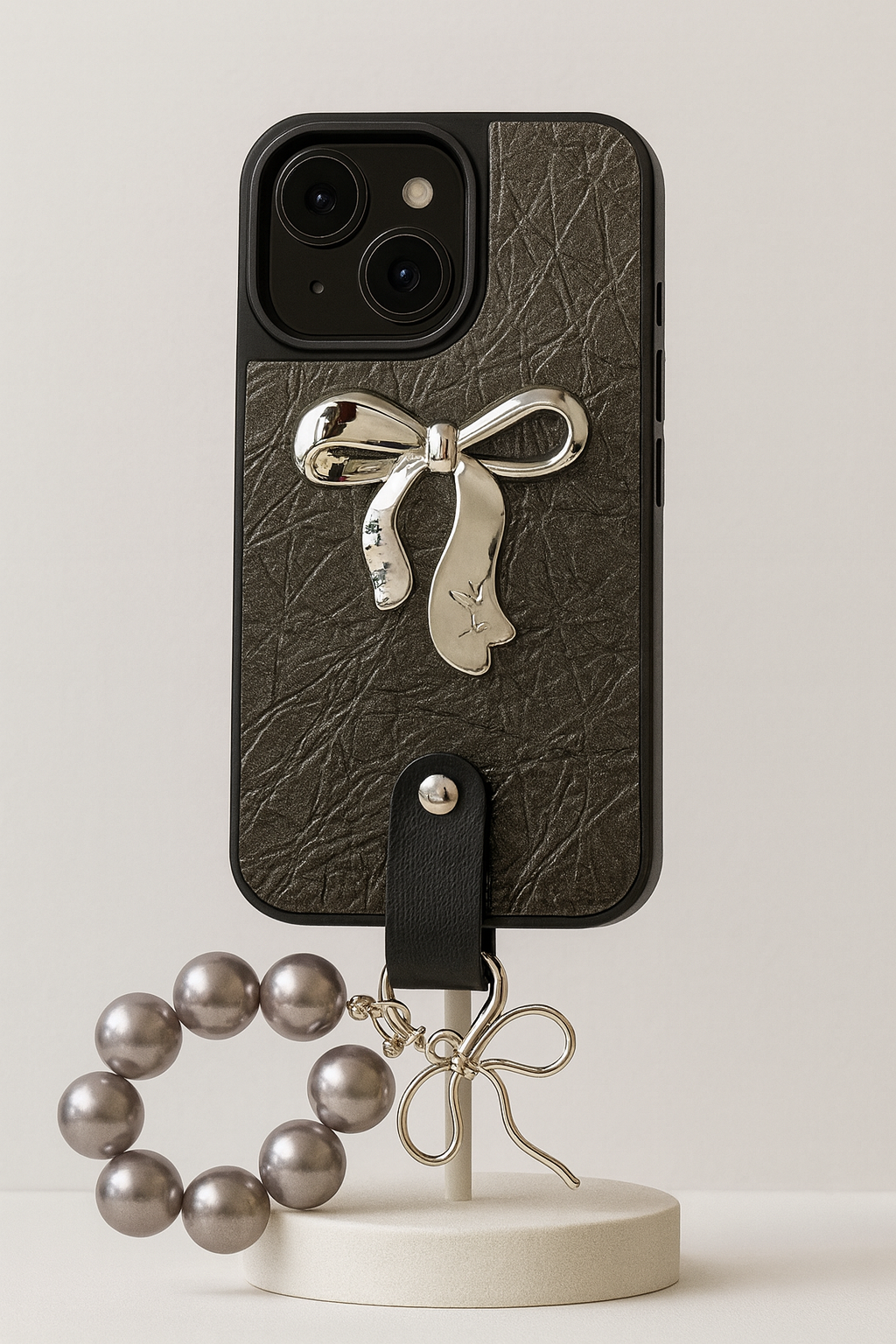 Premium Bowknot Phone Case with Detachable Pearl Bracelet