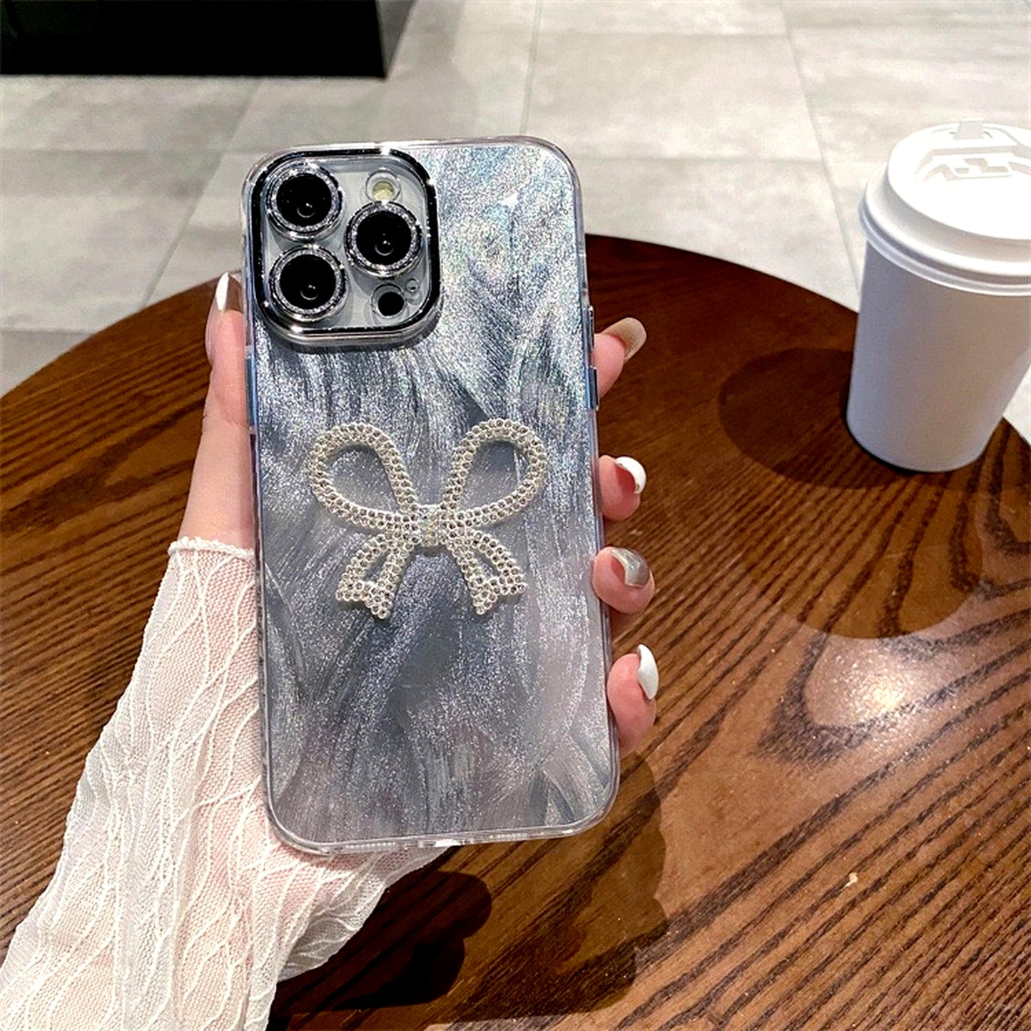 Holographic Bow Glitter Case With Charm