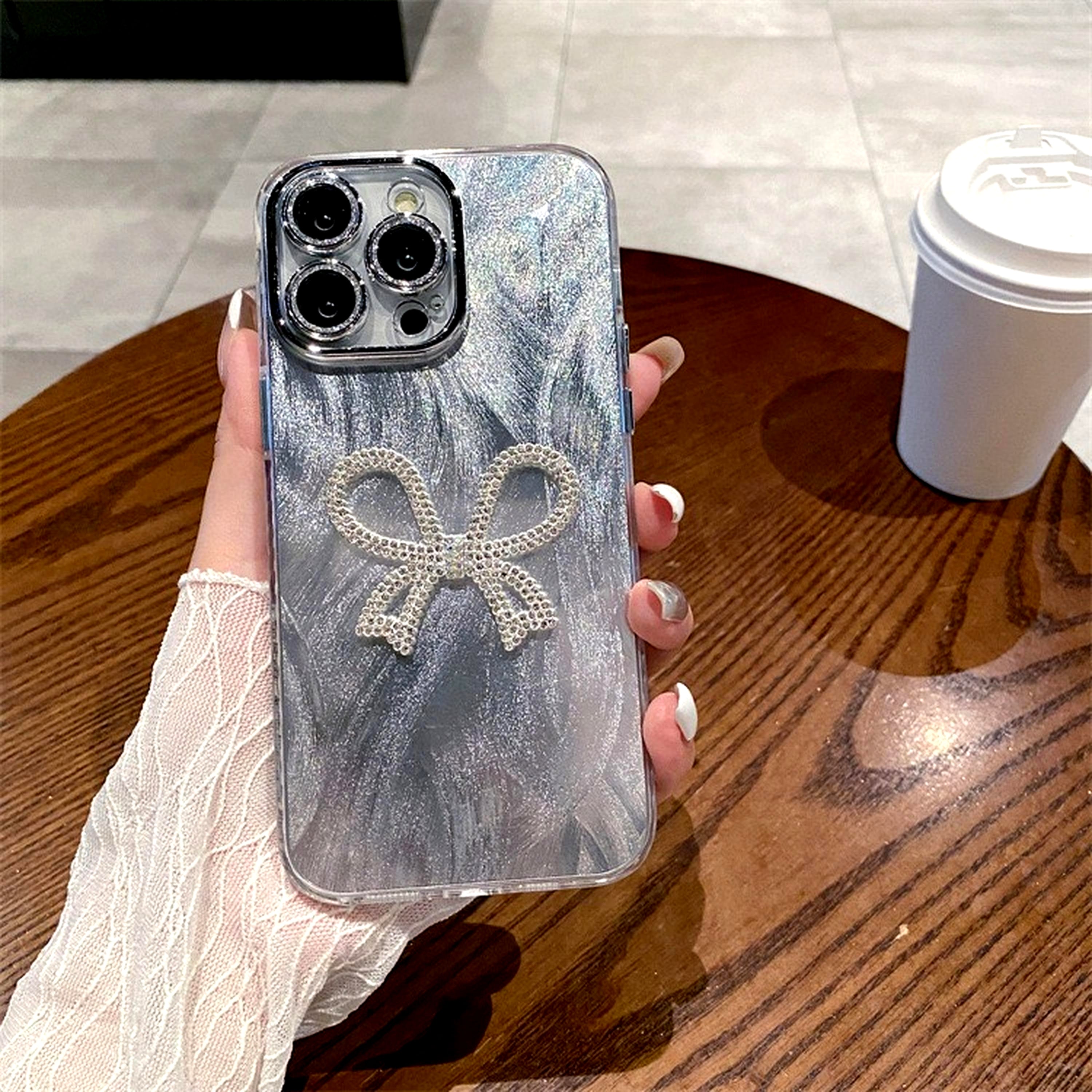 Holographic Bow Glitter Case With Charm