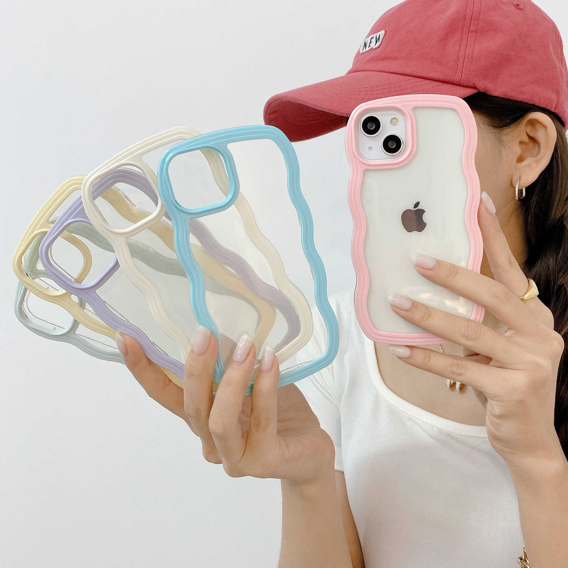 Wavy Edge Transparent Shockproof Pastel Cover